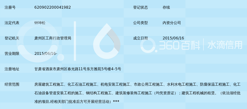 甘肃隆峰建设集团有限公司酒泉分公司_360百